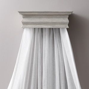 Vintage Grey Carved Wood Canopy Bed Crown